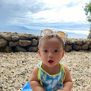 Baby Blair wearing White Cloud from The Baby Dazzle Sunny Summer Kid's Sunglasses Collection